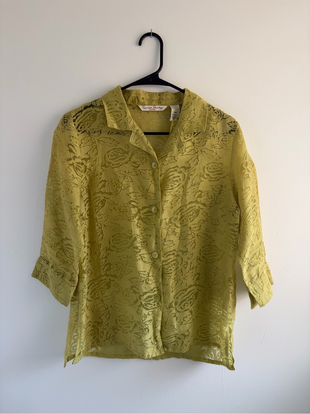 French Laundry Chartreuse Floral Sheer Button-Front Blouse